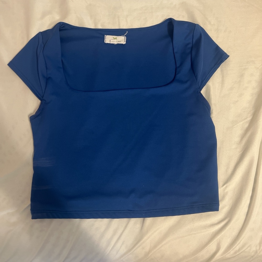 Women's Blue Square Neck Top